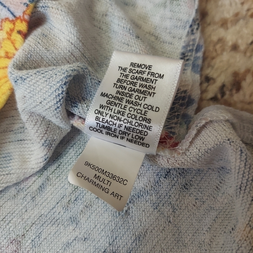 One World Live and Let Live Floral Shirt w Scarf XXL Blouse NWOT - Picture 10 of 11